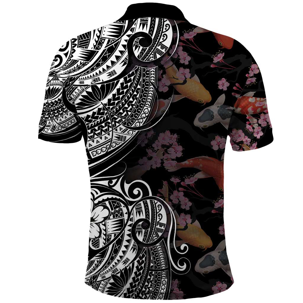 Hawaiian and Japanese Together Polo Shirt Polynesian Triball Tattoo Koi Carps and Sakura LT03 - Polynesian Pride