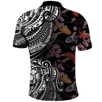 Hawaiian and Japanese Together Polo Shirt Polynesian Triball Tattoo Koi Carps and Sakura LT03 - Polynesian Pride