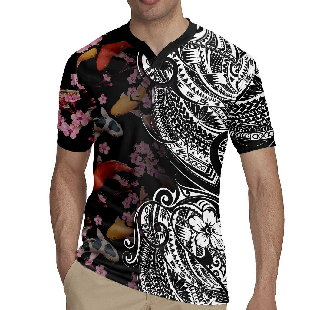 Hawaiian and Japanese Together Rugby Jersey Polynesian Triball Tattoo Koi Carps and Sakura LT03 - Polynesian Pride
