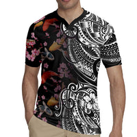 Hawaiian and Japanese Together Rugby Jersey Polynesian Triball Tattoo Koi Carps and Sakura LT03 - Polynesian Pride