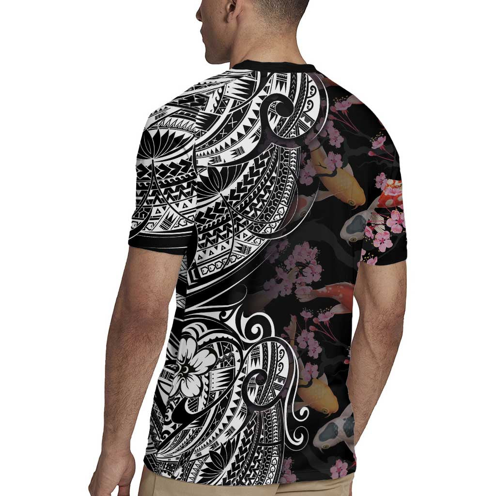 Hawaiian and Japanese Together Rugby Jersey Polynesian Triball Tattoo Koi Carps and Sakura LT03 - Polynesian Pride