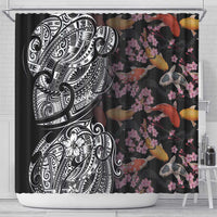 Hawaiian and Japanese Together Shower Curtain Polynesian Triball Tattoo Koi Carps and Sakura LT03 - Polynesian Pride