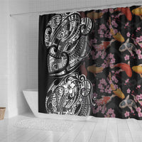 Hawaiian and Japanese Together Shower Curtain Polynesian Triball Tattoo Koi Carps and Sakura LT03 - Polynesian Pride