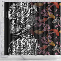 Hawaiian and Japanese Together Shower Curtain Polynesian Triball Tattoo Koi Carps and Sakura LT03 - Polynesian Pride