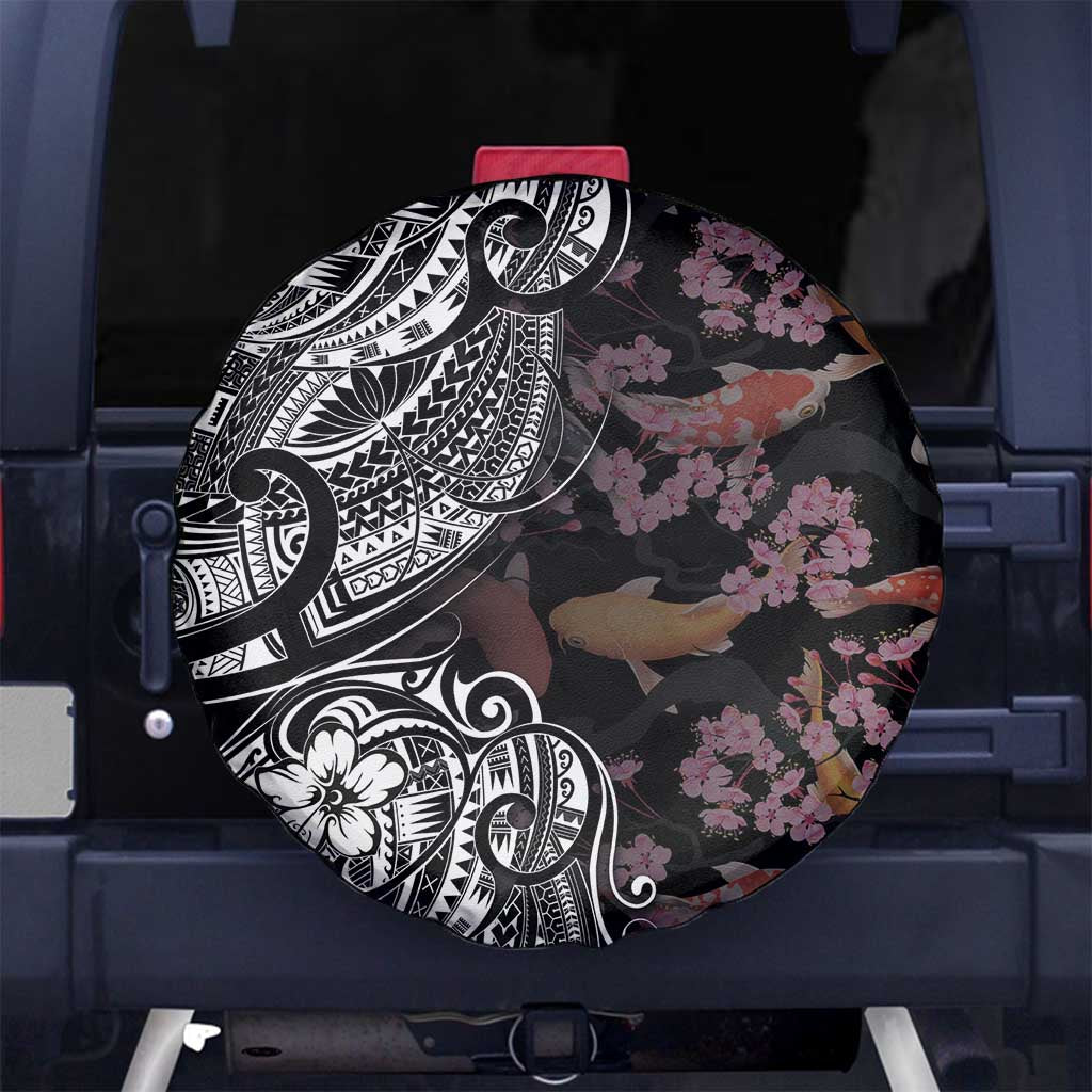 Hawaiian and Japanese Together Spare Tire Cover Polynesian Triball Tattoo Koi Carps and Sakura LT03 - Polynesian Pride