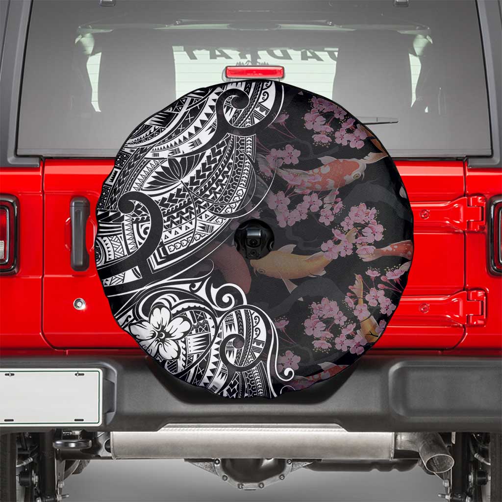 Hawaiian and Japanese Together Spare Tire Cover Polynesian Triball Tattoo Koi Carps and Sakura LT03 - Polynesian Pride