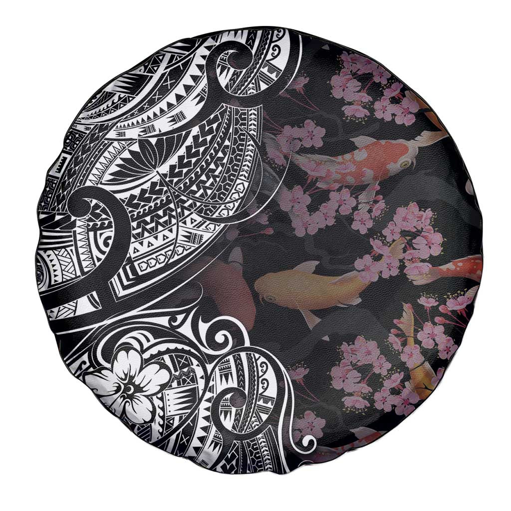 Hawaiian and Japanese Together Spare Tire Cover Polynesian Triball Tattoo Koi Carps and Sakura LT03 - Polynesian Pride