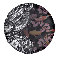 Hawaiian and Japanese Together Spare Tire Cover Polynesian Triball Tattoo Koi Carps and Sakura LT03 - Polynesian Pride