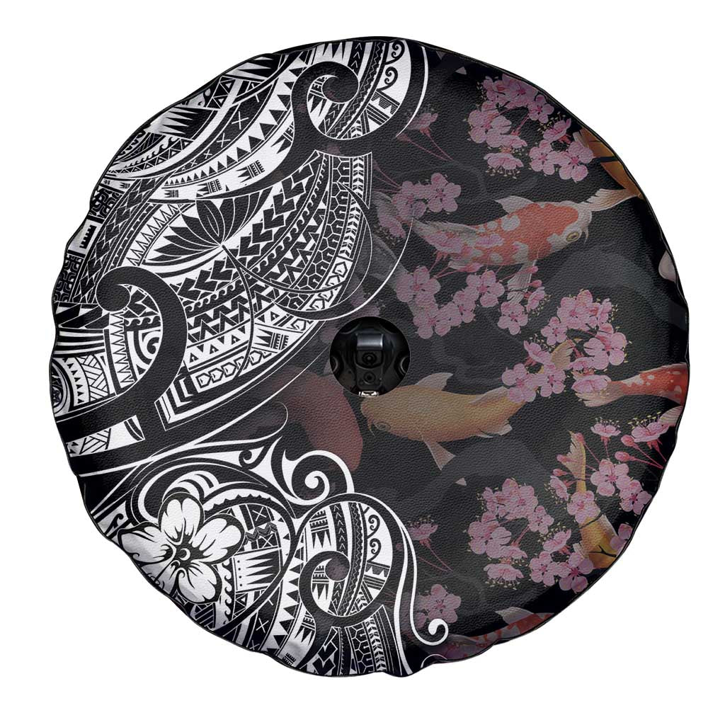 Hawaiian and Japanese Together Spare Tire Cover Polynesian Triball Tattoo Koi Carps and Sakura LT03 - Polynesian Pride