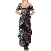Hawaiian and Japanese Together Summer Maxi Dress Polynesian Triball Tattoo Koi Carps and Sakura LT03 - Polynesian Pride