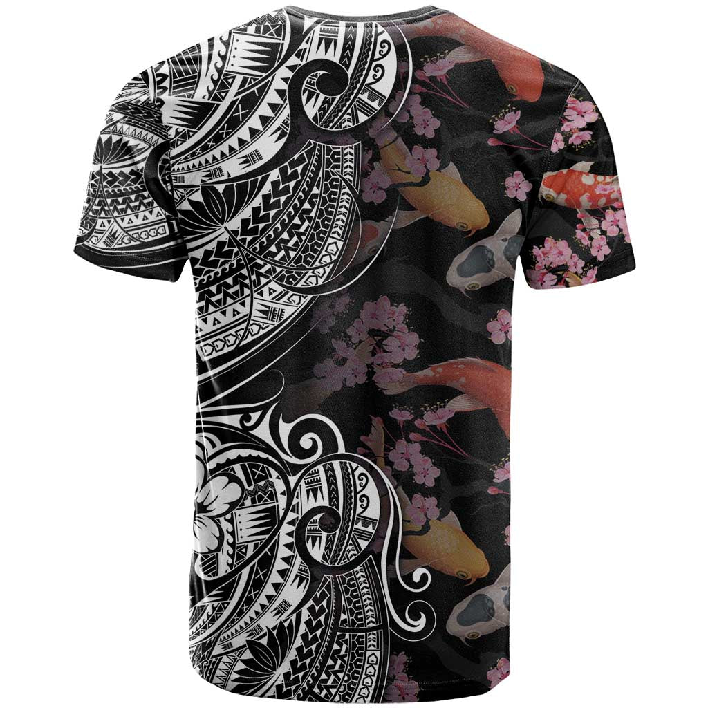 Hawaiian and Japanese Together T Shirt Polynesian Triball Tattoo Koi Carps and Sakura LT03 - Polynesian Pride