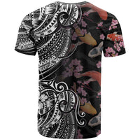 Hawaiian and Japanese Together T Shirt Polynesian Triball Tattoo Koi Carps and Sakura LT03 - Polynesian Pride
