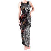 Hawaiian and Japanese Together Tank Maxi Dress Polynesian Triball Tattoo Koi Carps and Sakura LT03 Women Black - Polynesian Pride