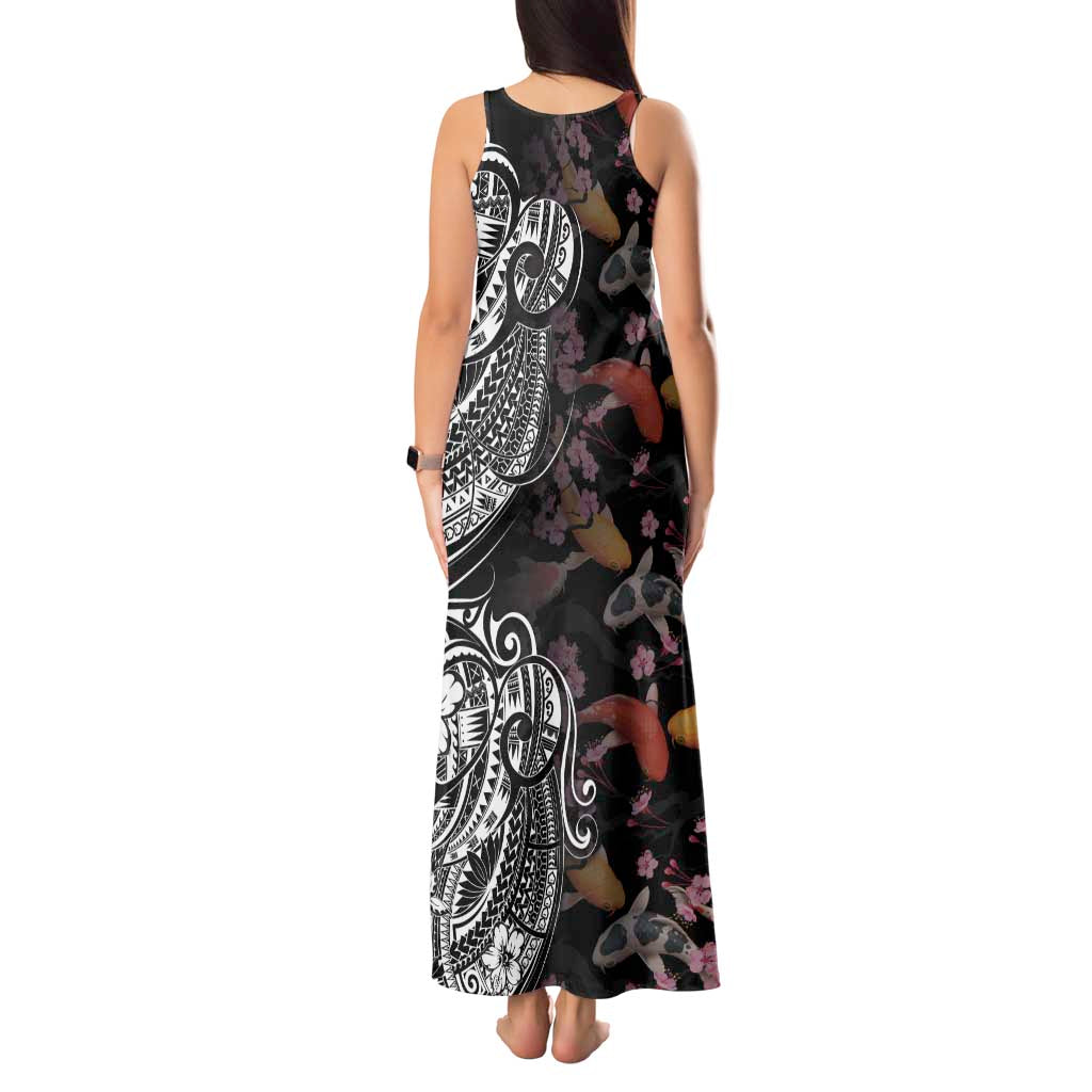 Hawaiian and Japanese Together Tank Maxi Dress Polynesian Triball Tattoo Koi Carps and Sakura LT03 - Polynesian Pride