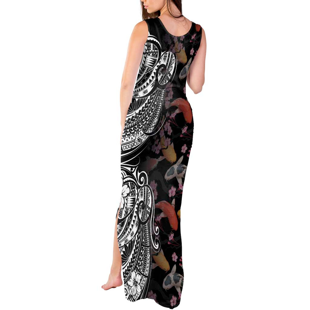 Hawaiian and Japanese Together Tank Maxi Dress Polynesian Triball Tattoo Koi Carps and Sakura LT03 - Polynesian Pride