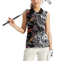 Hawaiian and Japanese Together Women Sleeveless Polo Shirt Polynesian Triball Tattoo Koi Carps and Sakura LT03 - Polynesian Pride