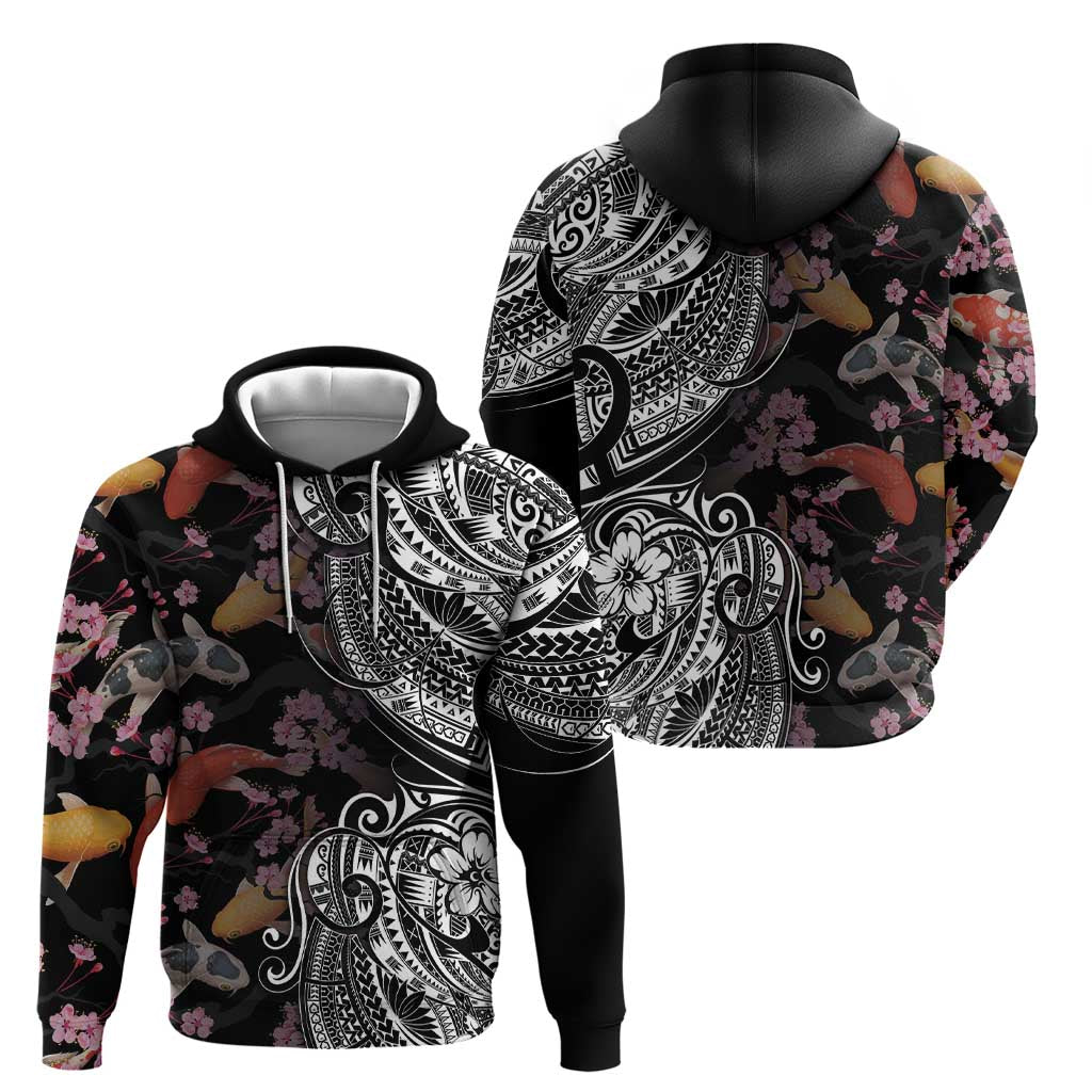 Hawaiian and Japanese Together Zip Hoodie Polynesian Triball Tattoo Koi Carps and Sakura LT03 - Polynesian Pride