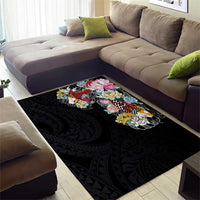 Hawaiian and Japanese Together Area Rug Colorful Traditional Japanese Tattoo and Kakau Pattern Black Color LT03 - Polynesian Pride