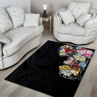 Hawaiian and Japanese Together Area Rug Colorful Traditional Japanese Tattoo and Kakau Pattern Black Color LT03 - Polynesian Pride