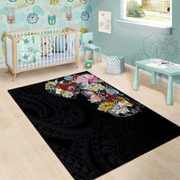 Hawaiian and Japanese Together Area Rug Colorful Traditional Japanese Tattoo and Kakau Pattern Black Color LT03 - Polynesian Pride