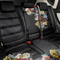 Hawaiian and Japanese Together Back Car Seat Cover Colorful Traditional Japanese Tattoo and Kakau Pattern Black Color LT03 - Polynesian Pride
