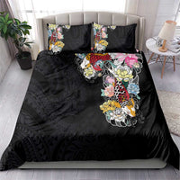 Hawaiian and Japanese Together Bedding Set Colorful Traditional Japanese Tattoo and Kakau Pattern Black Color LT03 - Polynesian Pride