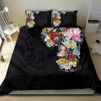 Hawaiian and Japanese Together Bedding Set Colorful Traditional Japanese Tattoo and Kakau Pattern Black Color LT03 - Polynesian Pride