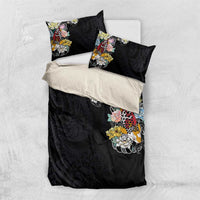 Hawaiian and Japanese Together Bedding Set Colorful Traditional Japanese Tattoo and Kakau Pattern Black Color LT03 US Twin 172cm x 218cm Black - Polynesian Pride