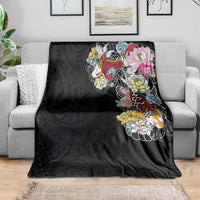 Hawaiian and Japanese Together Blanket Colorful Traditional Japanese Tattoo and Kakau Pattern Black Color LT03 - Polynesian Pride