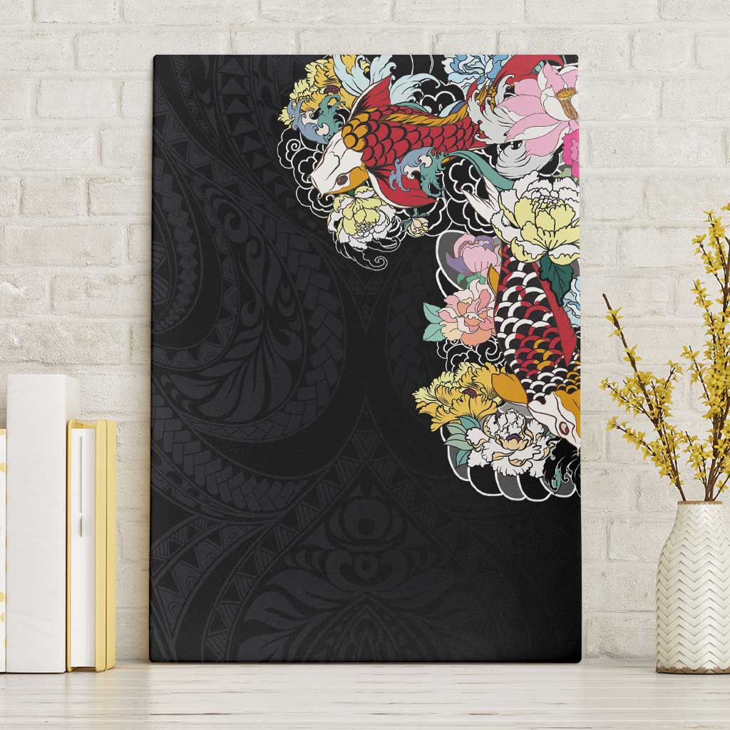 Hawaiian and Japanese Together Canvas Wall Art Colorful Traditional Japanese Tattoo and Kakau Pattern Black Color LT03 Without Frame Black - Polynesian Pride