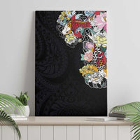 Hawaiian and Japanese Together Canvas Wall Art Colorful Traditional Japanese Tattoo and Kakau Pattern Black Color LT03 - Polynesian Pride