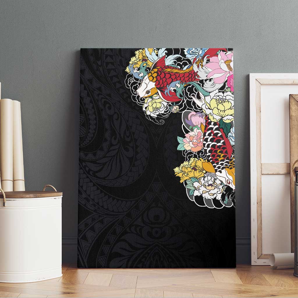 Hawaiian and Japanese Together Canvas Wall Art Colorful Traditional Japanese Tattoo and Kakau Pattern Black Color LT03 - Polynesian Pride