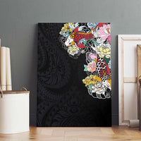 Hawaiian and Japanese Together Canvas Wall Art Colorful Traditional Japanese Tattoo and Kakau Pattern Black Color LT03 - Polynesian Pride
