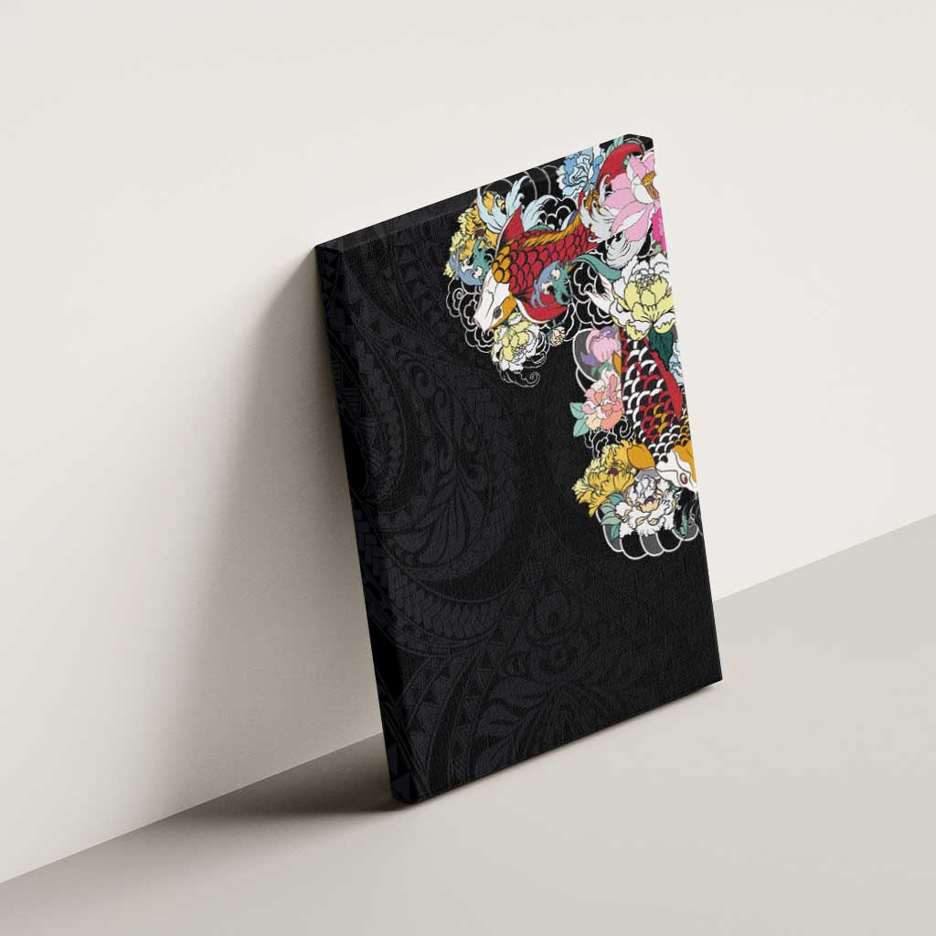 Hawaiian and Japanese Together Canvas Wall Art Colorful Traditional Japanese Tattoo and Kakau Pattern Black Color LT03 - Polynesian Pride
