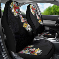 Hawaiian and Japanese Together Car Seat Cover Colorful Traditional Japanese Tattoo and Kakau Pattern Black Color LT03 - Polynesian Pride