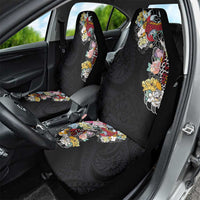 Hawaiian and Japanese Together Car Seat Cover Colorful Traditional Japanese Tattoo and Kakau Pattern Black Color LT03 - Polynesian Pride