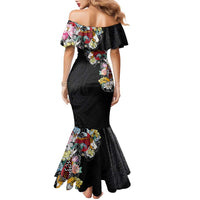 Hawaiian and Japanese Together Family Matching Mermaid Dress and Hawaiian Shirt Colorful Traditional Japanese Tattoo and Kakau Pattern Black Color LT03 - Polynesian Pride