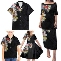 Hawaiian and Japanese Together Family Matching Puletasi and Hawaiian Shirt Colorful Traditional Japanese Tattoo and Kakau Pattern Black Color LT03 - Polynesian Pride