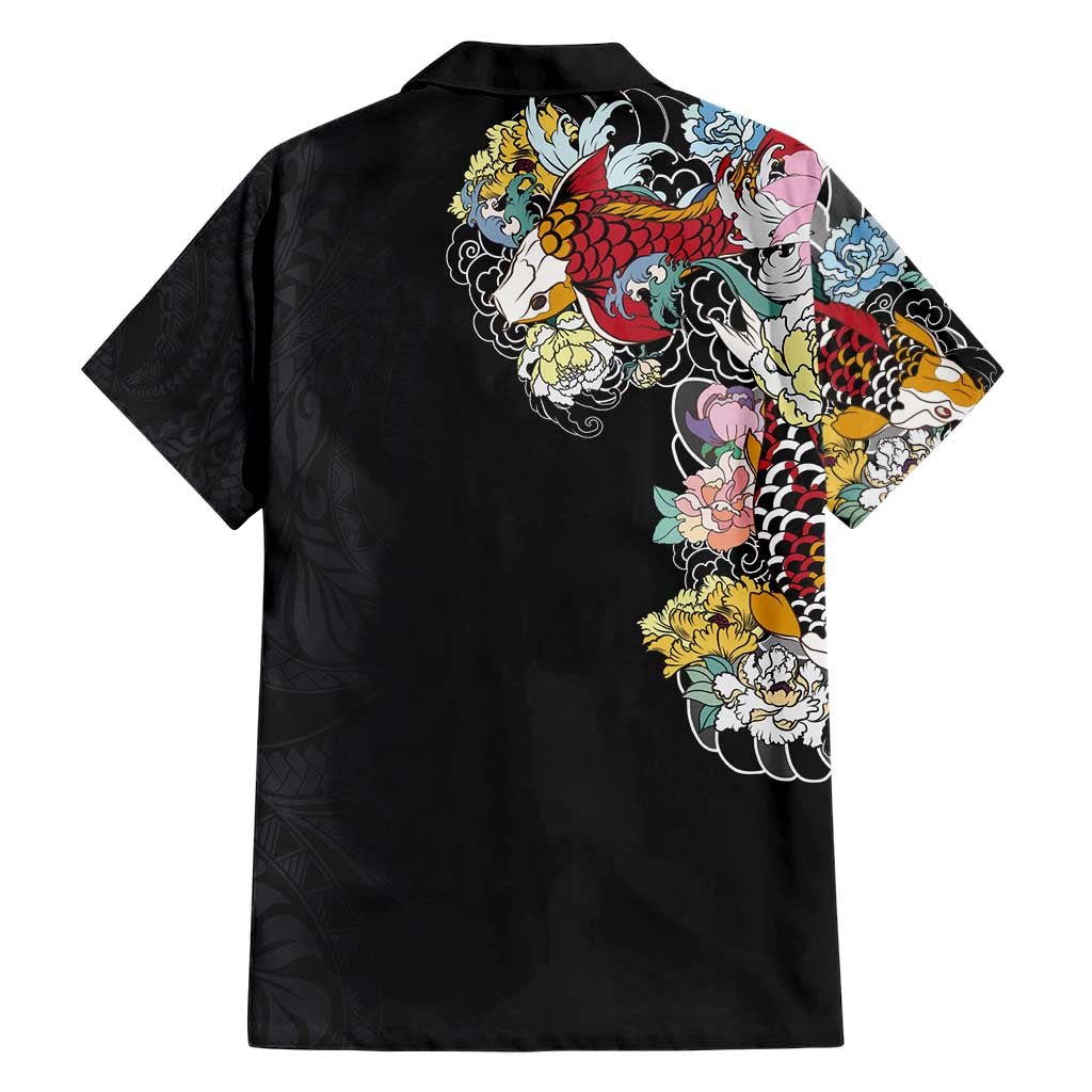 Hawaiian and Japanese Together Hawaiian Shirt Colorful Traditional Japanese Tattoo and Kakau Pattern Black Color LT03 - Polynesian Pride