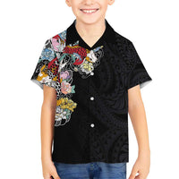 Hawaiian and Japanese Together Hawaiian Shirt Colorful Traditional Japanese Tattoo and Kakau Pattern Black Color LT03 - Polynesian Pride