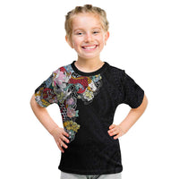 Hawaiian and Japanese Together Kid T Shirt Colorful Traditional Japanese Tattoo and Kakau Pattern Black Color LT03 Black - Polynesian Pride
