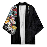 Hawaiian and Japanese Together Kimono Colorful Traditional Japanese Tattoo and Kakau Pattern Black Color LT03 Unisex Black - Polynesian Pride