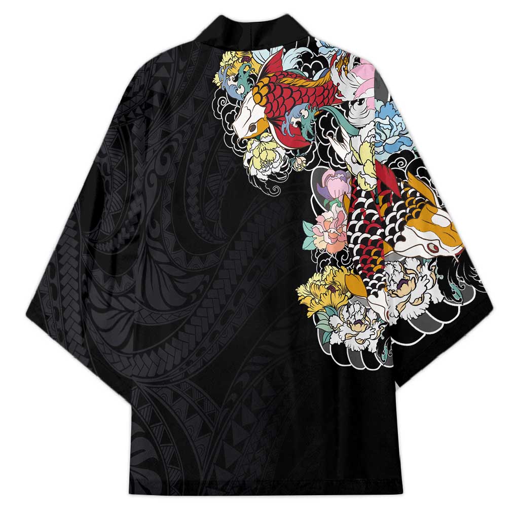 Hawaiian and Japanese Together Kimono Colorful Traditional Japanese Tattoo and Kakau Pattern Black Color LT03 - Polynesian Pride
