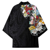 Hawaiian and Japanese Together Kimono Colorful Traditional Japanese Tattoo and Kakau Pattern Black Color LT03 - Polynesian Pride