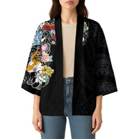 Hawaiian and Japanese Together Kimono Colorful Traditional Japanese Tattoo and Kakau Pattern Black Color LT03 - Polynesian Pride