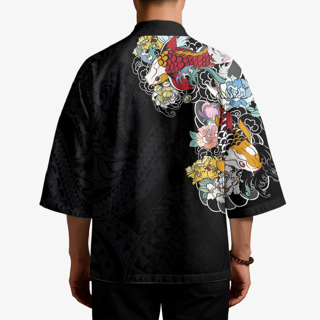 Hawaiian and Japanese Together Kimono Colorful Traditional Japanese Tattoo and Kakau Pattern Black Color LT03 - Polynesian Pride