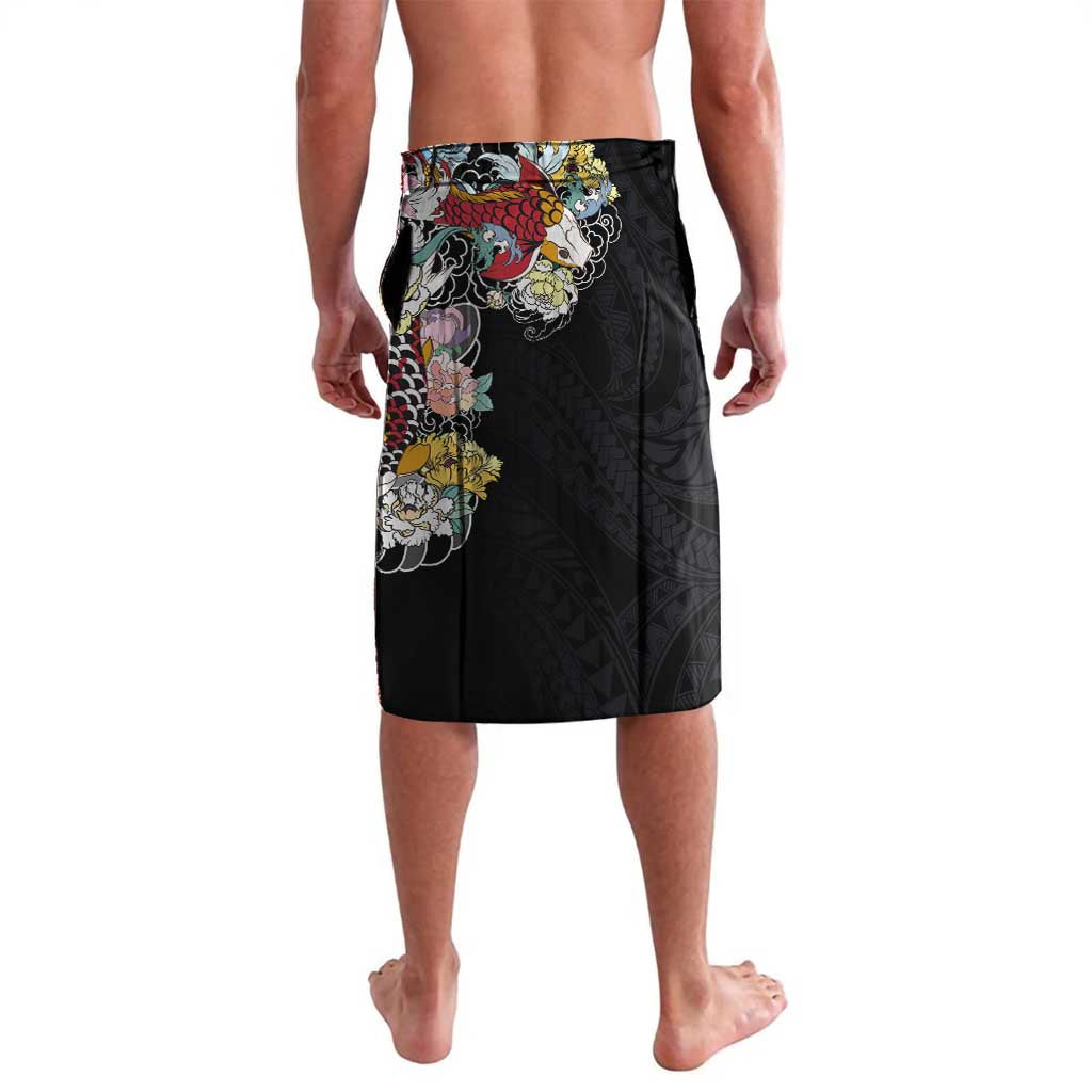 Hawaiian and Japanese Together Lavalava Colorful Traditional Japanese Tattoo and Kakau Pattern Black Color LT03 - Polynesian Pride