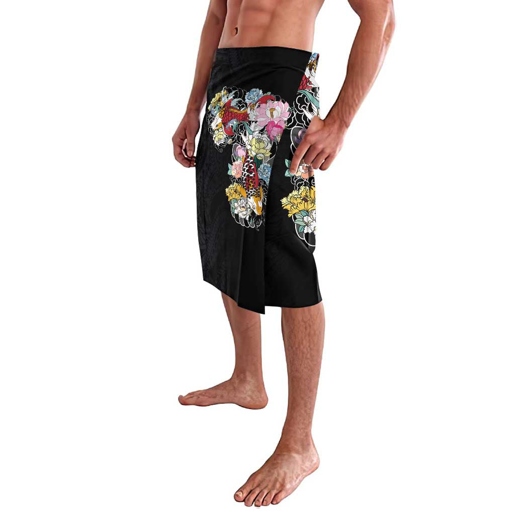 Hawaiian and Japanese Together Lavalava Colorful Traditional Japanese Tattoo and Kakau Pattern Black Color LT03 - Polynesian Pride