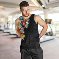 Hawaiian and Japanese Together Men Tank Top Colorful Traditional Japanese Tattoo and Kakau Pattern Black Color LT03 Black - Polynesian Pride