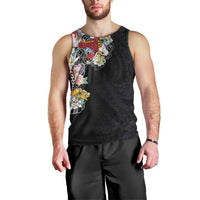 Hawaiian and Japanese Together Men Tank Top Colorful Traditional Japanese Tattoo and Kakau Pattern Black Color LT03 - Polynesian Pride